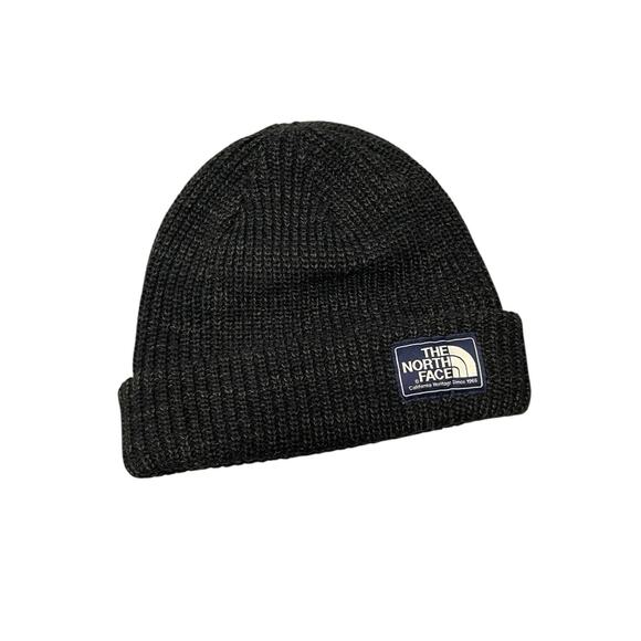 The North Face Beanie Hat Cuff Logo Patch Gray Knit - Picture 1 of 6